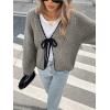 imagechouyatou Womens Bow Tie Front Cardigan Sweaters Fall Winter Long Sleeve Open Front Chunky Sweater CoatsGreen Grey