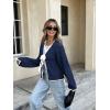imagechouyatou Womens Bow Tie Front Cardigan Sweaters Fall Winter Long Sleeve Open Front Chunky Sweater CoatsNavy Blue