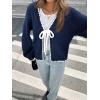 imagechouyatou Womens Bow Tie Front Cardigan Sweaters Fall Winter Long Sleeve Open Front Chunky Sweater CoatsNavy Blue