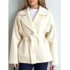 imagechouyatou Womens Business Casual Wool Coat Suit Top Loose Dressy Blazer Jacket Trench Coat with BeltBeige
