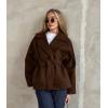 imagechouyatou Womens Business Casual Wool Coat Suit Top Loose Dressy Blazer Jacket Trench Coat with BeltBrown