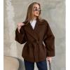 imagechouyatou Womens Business Casual Wool Coat Suit Top Loose Dressy Blazer Jacket Trench Coat with BeltBrown