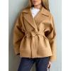 imagechouyatou Womens Business Casual Wool Coat Suit Top Loose Dressy Blazer Jacket Trench Coat with BeltCamel