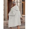 imagechouyatou Womens Cable Knit Hooded Long Cardigans Open Front Slouchy Cardigan Sweater Trench Coat Jacket with PocketsBeige White