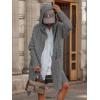 imagechouyatou Womens Cable Knit Hooded Long Cardigans Open Front Slouchy Cardigan Sweater Trench Coat Jacket with PocketsDark Gray