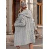 imagechouyatou Womens Cable Knit Hooded Long Cardigans Open Front Slouchy Cardigan Sweater Trench Coat Jacket with PocketsLight Gray