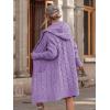 imagechouyatou Womens Cable Knit Hooded Long Cardigans Open Front Slouchy Cardigan Sweater Trench Coat Jacket with PocketsPurple