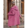 imagechouyatou Womens Cable Knit Hooded Long Cardigans Open Front Slouchy Cardigan Sweater Trench Coat Jacket with PocketsRose Red