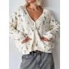 imagechouyatou Womens Cute Ditsy Floral Embroidered Cardigan Sweater VNeck Button Down Knit Jacket TopsBeige