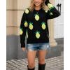 imagechouyatou Womens Cute Lemon Color Block Sweaters Long Sleeve Pullover Sweater Knit Jumper TopsBlack