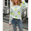 imagechouyatou Womens Cute Lemon Color Block Sweaters Long Sleeve Pullover Sweater Knit Jumper TopsWhite