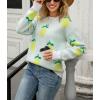imagechouyatou Womens Cute Lemon Color Block Sweaters Long Sleeve Pullover Sweater Knit Jumper TopsWhite