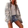 imagechouyatou Womens Fall 2025 Star Fleece Patchwork Cardigan Button Down Jacquard Chunky Knitted Sweater CoatiganGrey