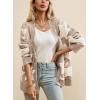 imagechouyatou Womens Fall 2025 Star Fleece Patchwork Cardigan Button Down Jacquard Chunky Knitted Sweater CoatiganKhaki