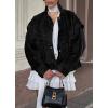 imagechouyatou Womens Fall Boyfriend Faux Suede Leather Jacket Oversized Business Casual Button Down CoatBlack