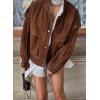 imagechouyatou Womens Fall Boyfriend Faux Suede Leather Jacket Oversized Business Casual Button Down CoatBrown