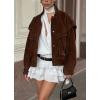 imagechouyatou Womens Fall Boyfriend Faux Suede Leather Jacket Oversized Business Casual Button Down CoatBrown