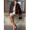 imagechouyatou Womens Fall Boyfriend Faux Suede Leather Jacket Oversized Business Casual Button Down CoatBrown