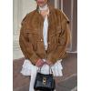 imagechouyatou Womens Fall Boyfriend Faux Suede Leather Jacket Oversized Business Casual Button Down CoatCamel