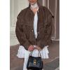 imagechouyatou Womens Fall Boyfriend Faux Suede Leather Jacket Oversized Business Casual Button Down CoatCoffee
