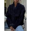 imagechouyatou Womens Fall Boyfriend Faux Suede Leather Jacket Oversized Business Casual Button Down CoatNavy Blue