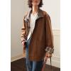 imagechouyatou Womens Fall Reversible Faux Suede Leather Shacket Jacket Stand Collar Plaid Coat OuterwearBrown