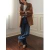 imagechouyatou Womens Fall Reversible Faux Suede Leather Shacket Jacket Stand Collar Plaid Coat OuterwearBrown