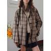 imagechouyatou Womens Fall Reversible Faux Suede Leather Shacket Jacket Stand Collar Plaid Coat OuterwearBrown