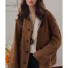 imagechouyatou Womens Fall Reversible Faux Suede Leather Shacket Jacket Stand Collar Plaid Coat OuterwearBrown