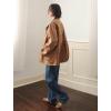 imagechouyatou Womens Fall Reversible Faux Suede Leather Shacket Jacket Stand Collar Plaid Coat OuterwearBrown