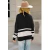 imagechouyatou Womens Fall Slouchy 12 Zip Up Knit Sweater Polo Collared Striped Shirt Sweater Pullover TopBlack