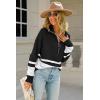 imagechouyatou Womens Fall Slouchy 12 Zip Up Knit Sweater Polo Collared Striped Shirt Sweater Pullover TopBlack