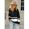 imagechouyatou Womens Fall Slouchy 12 Zip Up Knit Sweater Polo Collared Striped Shirt Sweater Pullover TopBlack