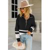 imagechouyatou Womens Fall Slouchy 12 Zip Up Knit Sweater Polo Collared Striped Shirt Sweater Pullover TopBlack