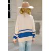 imagechouyatou Womens Fall Slouchy 12 Zip Up Knit Sweater Polo Collared Striped Shirt Sweater Pullover TopBlue
