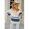 imagechouyatou Womens Fall Slouchy 12 Zip Up Knit Sweater Polo Collared Striped Shirt Sweater Pullover TopBlue