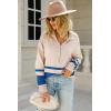 imagechouyatou Womens Fall Slouchy 12 Zip Up Knit Sweater Polo Collared Striped Shirt Sweater Pullover TopBlue