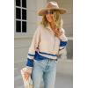 imagechouyatou Womens Fall Slouchy 12 Zip Up Knit Sweater Polo Collared Striped Shirt Sweater Pullover TopBlue