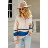 imagechouyatou Womens Fall Slouchy 12 Zip Up Knit Sweater Polo Collared Striped Shirt Sweater Pullover TopBlue