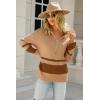 imagechouyatou Womens Fall Slouchy 12 Zip Up Knit Sweater Polo Collared Striped Shirt Sweater Pullover TopBrown