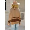 imagechouyatou Womens Fall Slouchy 12 Zip Up Knit Sweater Polo Collared Striped Shirt Sweater Pullover TopBrown