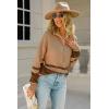 imagechouyatou Womens Fall Slouchy 12 Zip Up Knit Sweater Polo Collared Striped Shirt Sweater Pullover TopBrown