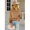 imagechouyatou Womens Fall Slouchy 12 Zip Up Knit Sweater Polo Collared Striped Shirt Sweater Pullover TopBrown