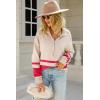 imagechouyatou Womens Fall Slouchy 12 Zip Up Knit Sweater Polo Collared Striped Shirt Sweater Pullover TopDark Pink