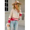 imagechouyatou Womens Fall Slouchy 12 Zip Up Knit Sweater Polo Collared Striped Shirt Sweater Pullover TopDark Pink