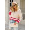 imagechouyatou Womens Fall Slouchy 12 Zip Up Knit Sweater Polo Collared Striped Shirt Sweater Pullover TopDark Pink