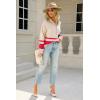 imagechouyatou Womens Fall Slouchy 12 Zip Up Knit Sweater Polo Collared Striped Shirt Sweater Pullover TopDark Pink