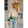 imagechouyatou Womens Fall Slouchy 12 Zip Up Knit Sweater Polo Collared Striped Shirt Sweater Pullover TopGreen