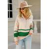 imagechouyatou Womens Fall Slouchy 12 Zip Up Knit Sweater Polo Collared Striped Shirt Sweater Pullover TopGreen