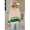 imagechouyatou Womens Fall Slouchy 12 Zip Up Knit Sweater Polo Collared Striped Shirt Sweater Pullover TopGreen